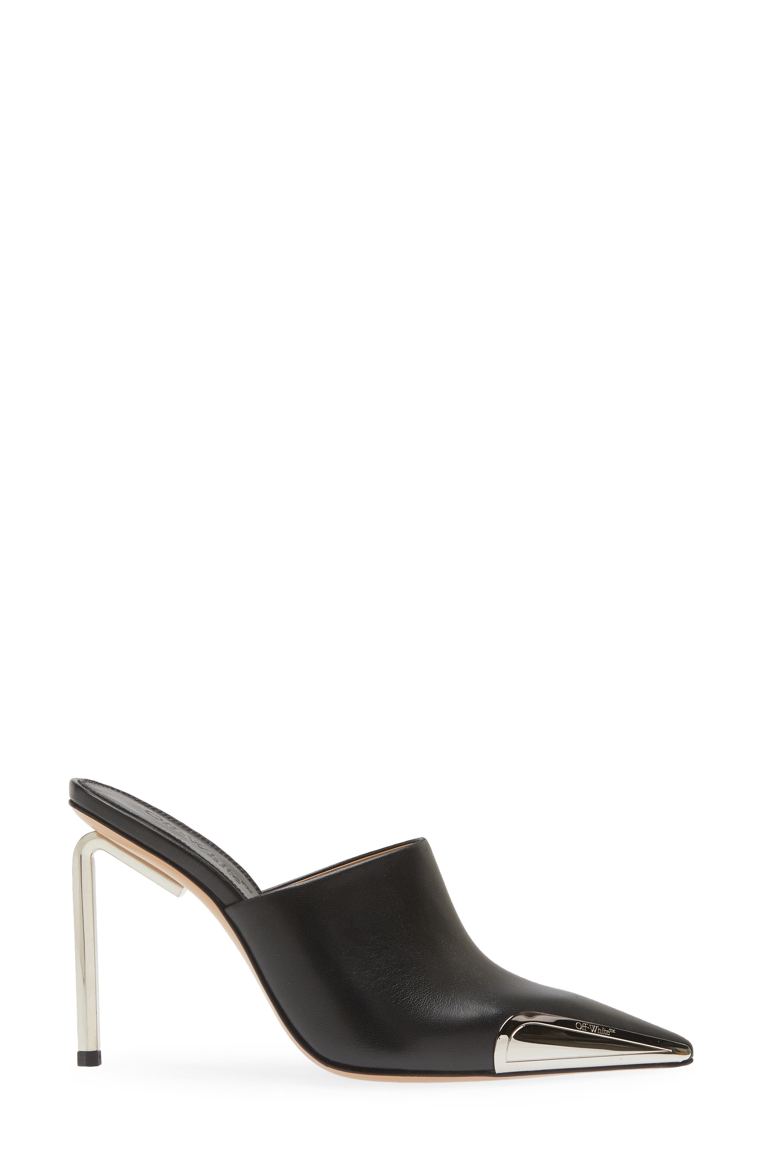 Off-White Allen Heel Pointed Toe Mule, Alternate, color, Black/ Silver
