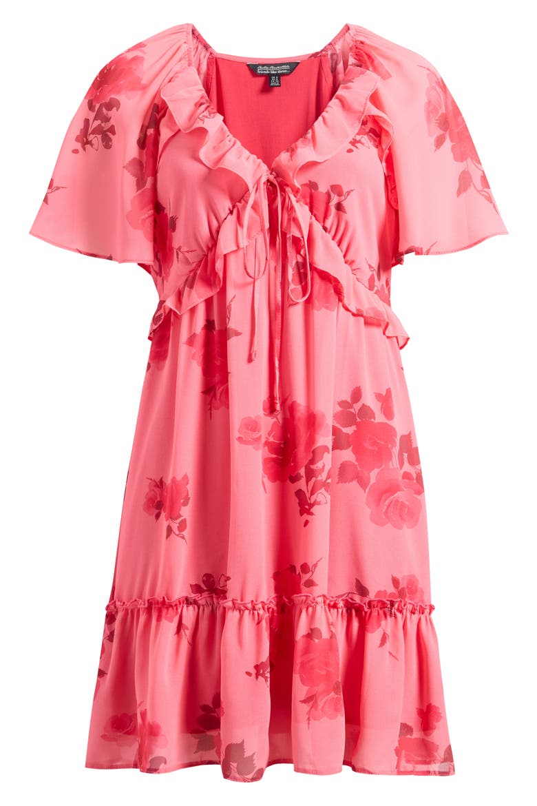 Floral Print Ruffle Chiffon Minidress, Alternate, color, PINK