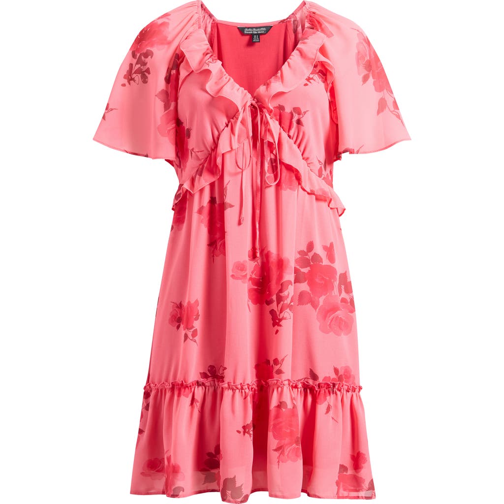 Friends Like These Floral Print Ruffle Chiffon Minidress In Pink
