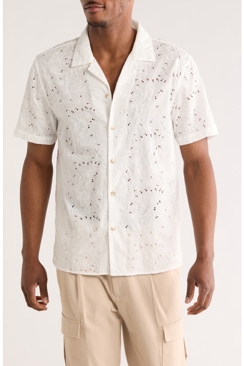 Riviera Cotton Short Sleeve Shirt, Main, color, WHITE FLORAL EYELET