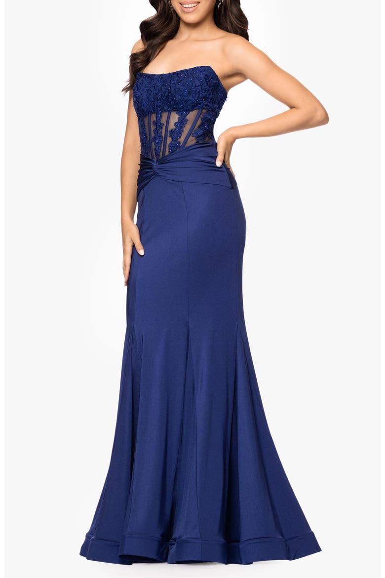 Sequin Strapless Trumpet Gown, Alternate, color, NAVY