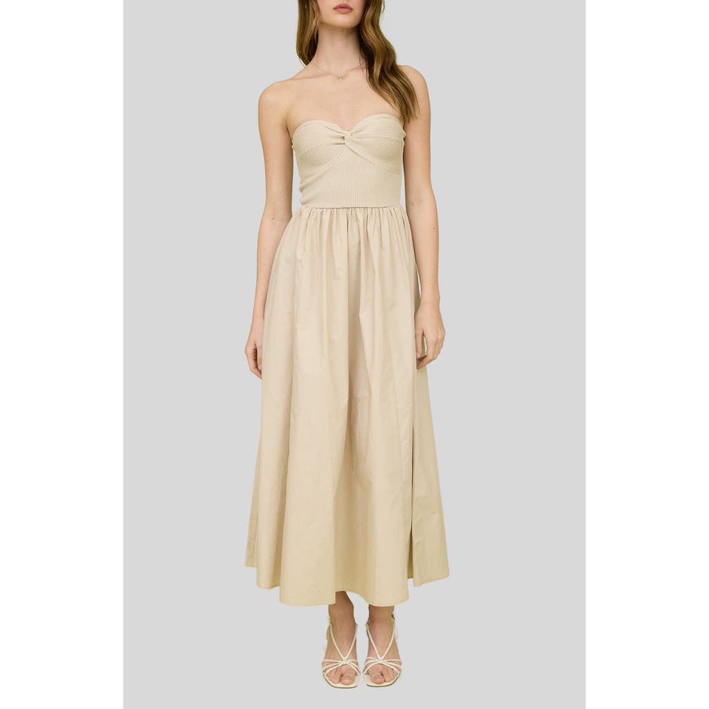 Blu Pepper Mixed Media Strapless Midi Dress In Neutral