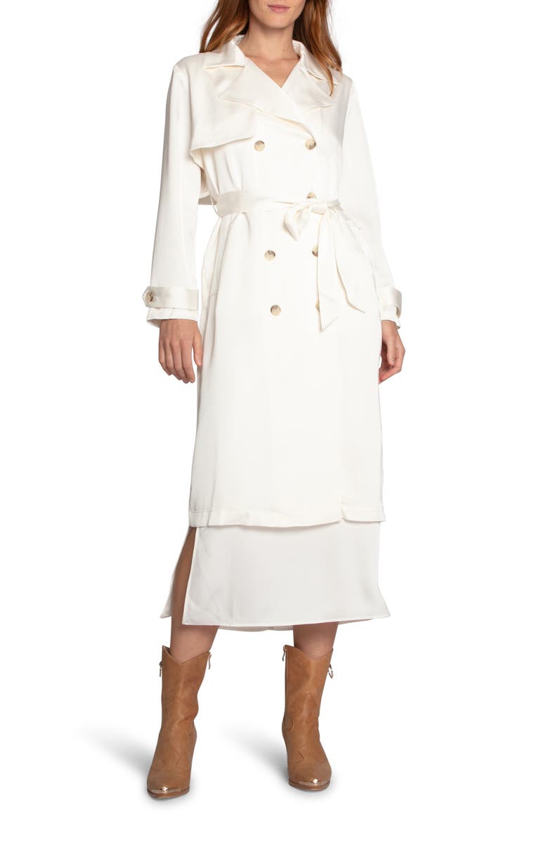 Belle & Bloom Love Language Double Breasted Satin Trench Coat, Alternate, color, Off White