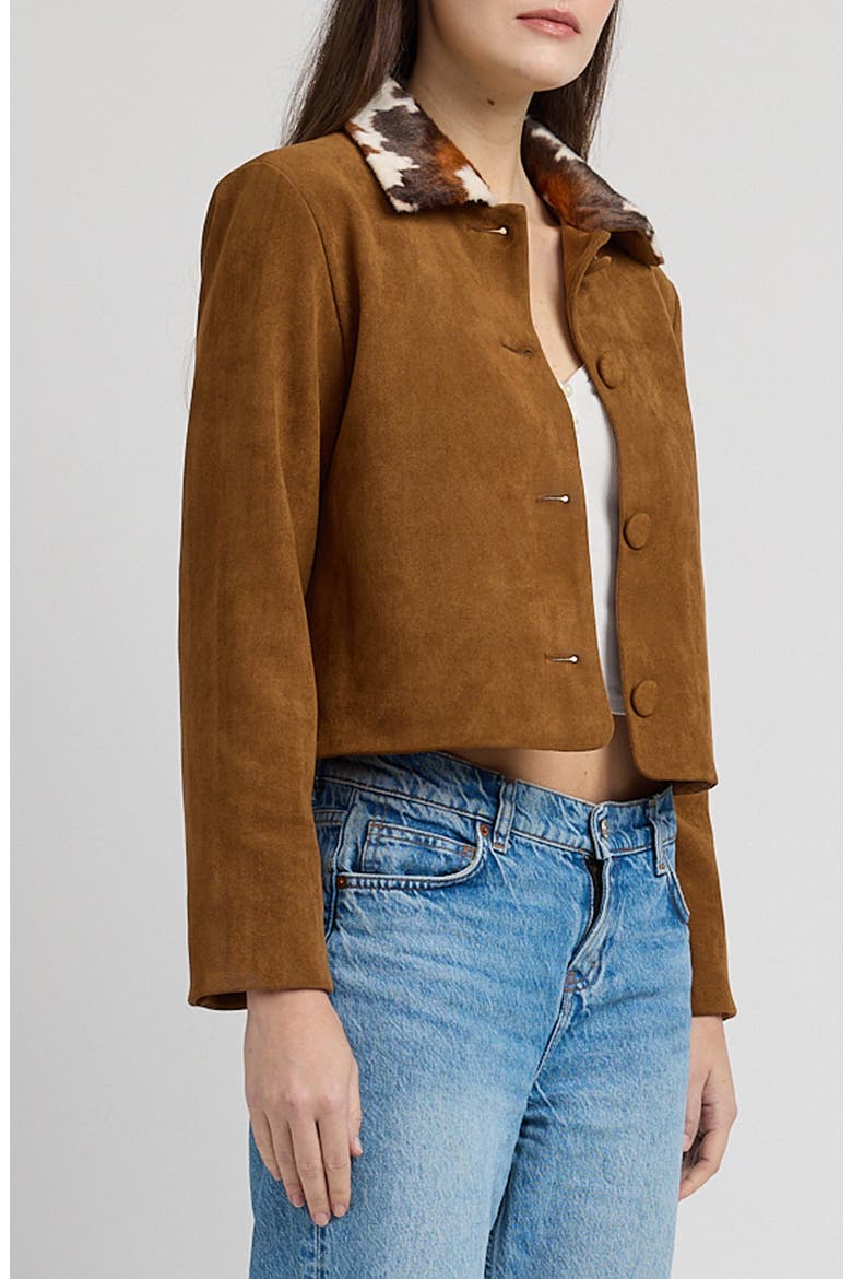 Yumi Faux Suede Jacket with Faux Fur Collar, Alternate, color, BROWN MULTI