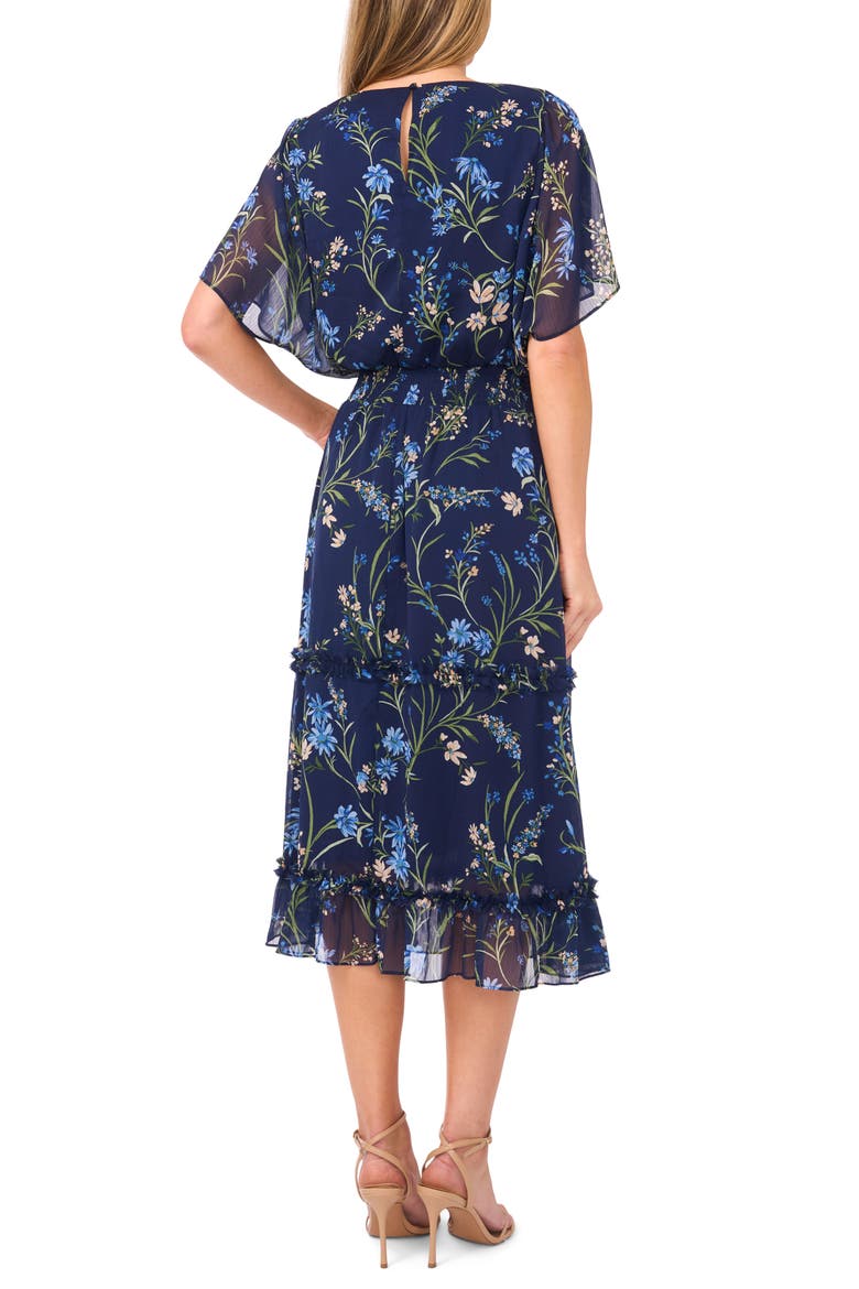 Floral Smock Waist Midi Dress, Alternate, color, CLASSIC NAVY