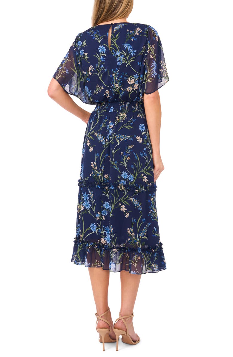 CeCe Floral Smock Waist Midi Dress, Alternate, color, Classic Navy