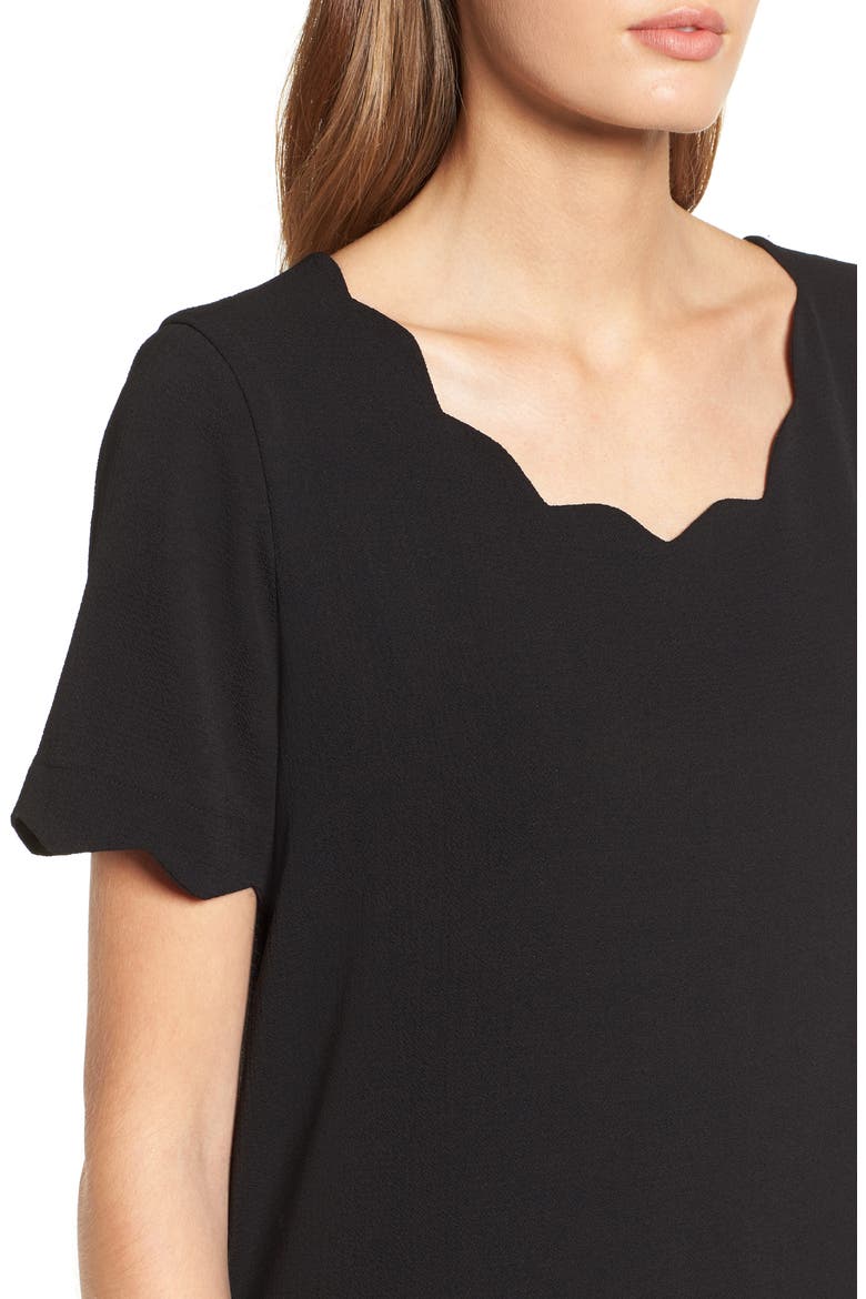 Scallop Shift Dress, Alternate, color, BLACK