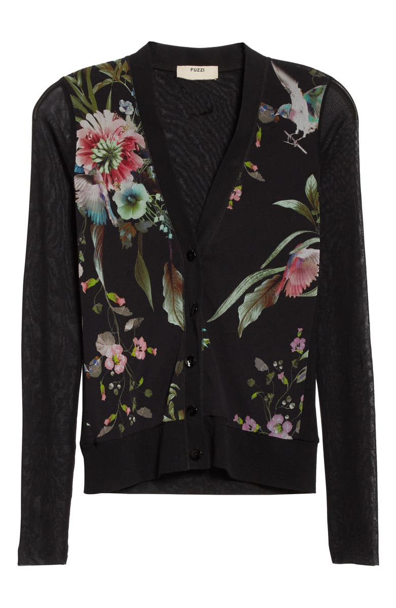 Fuzzi Floral Sheer Sleeve Cardigan, Alternate, color, 