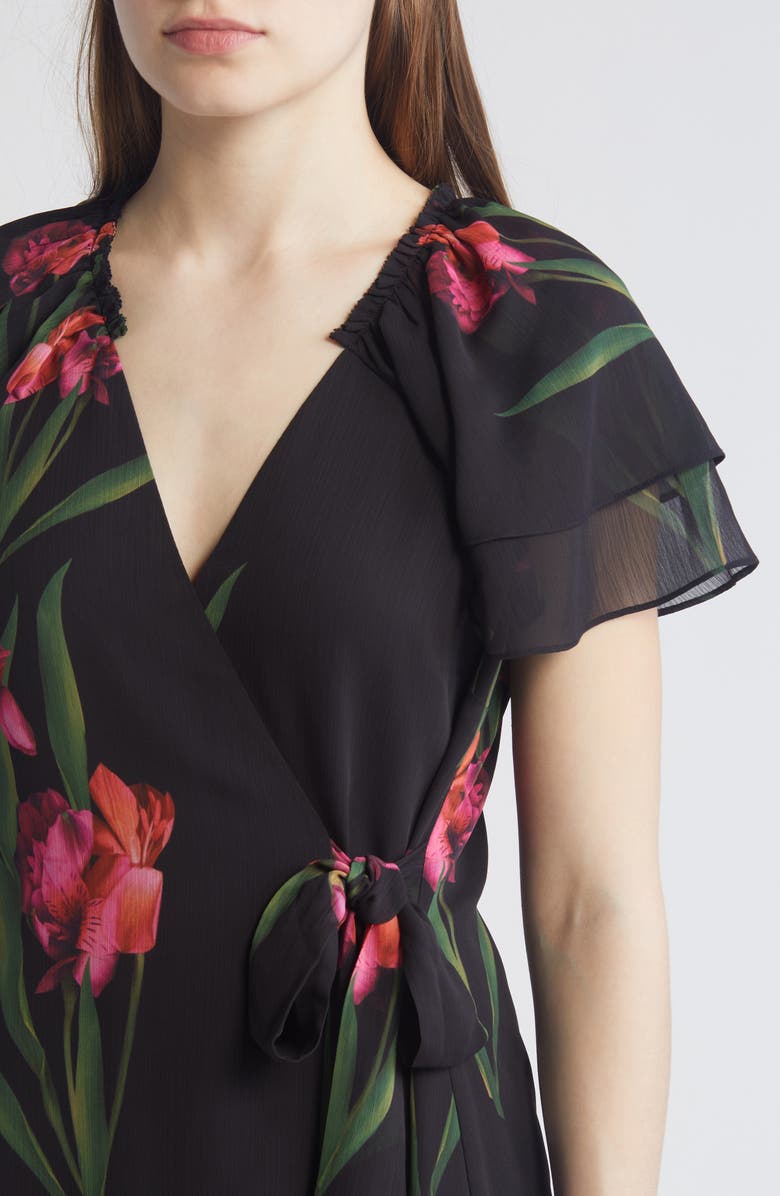 Ted Baker London Fasnia Floral Wrap Minidress, Alternate, color, Black