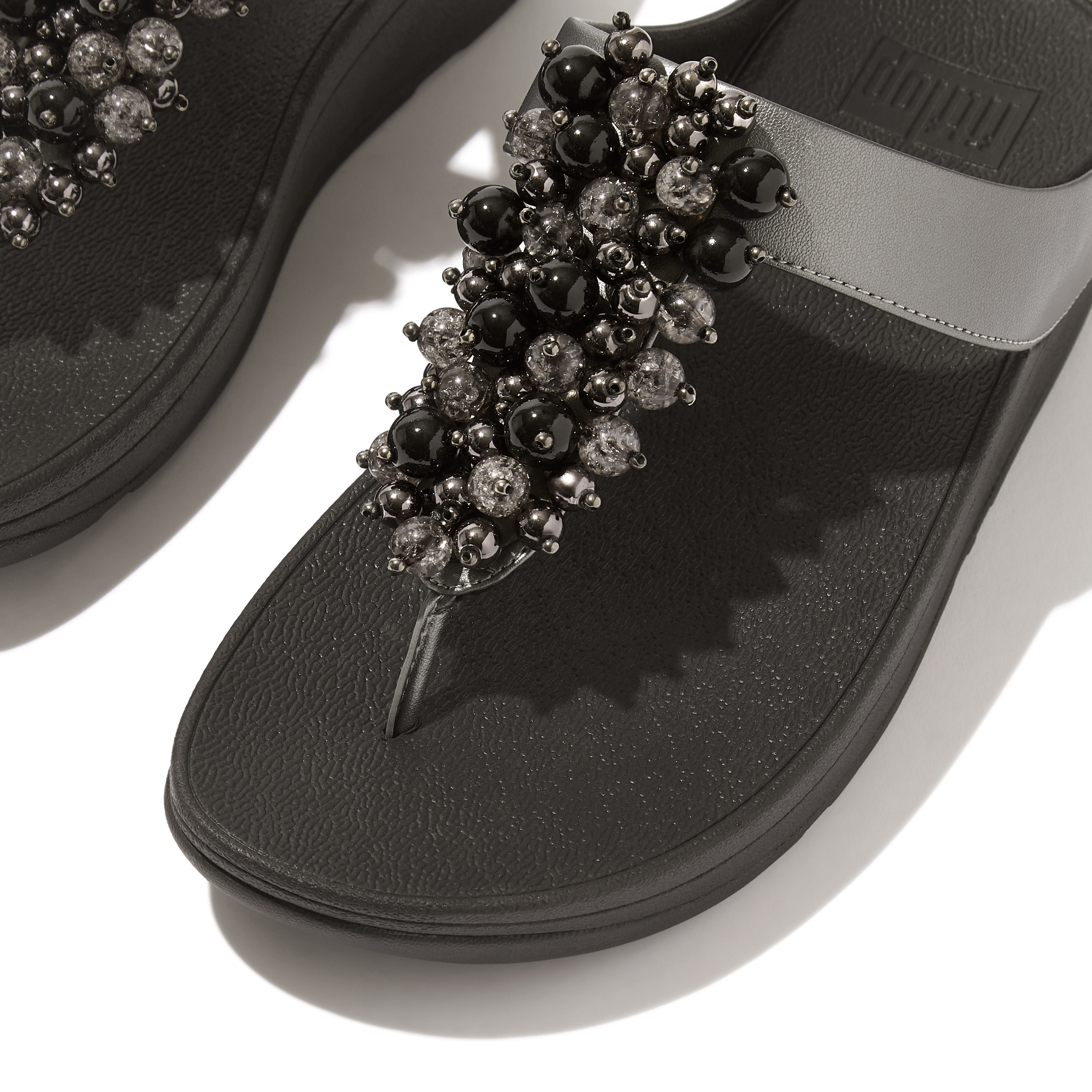 Fino Bauble-bead toe-post sandals, Alternate, color, Pewter Black