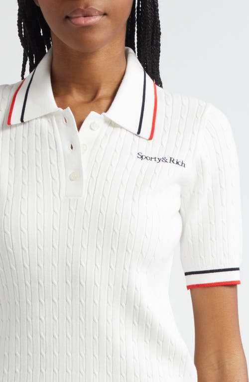 Sporty And Rich Womens White Dark Navy Ruby Serif Logo Mini Cable-knit Polo Shirt In Multi