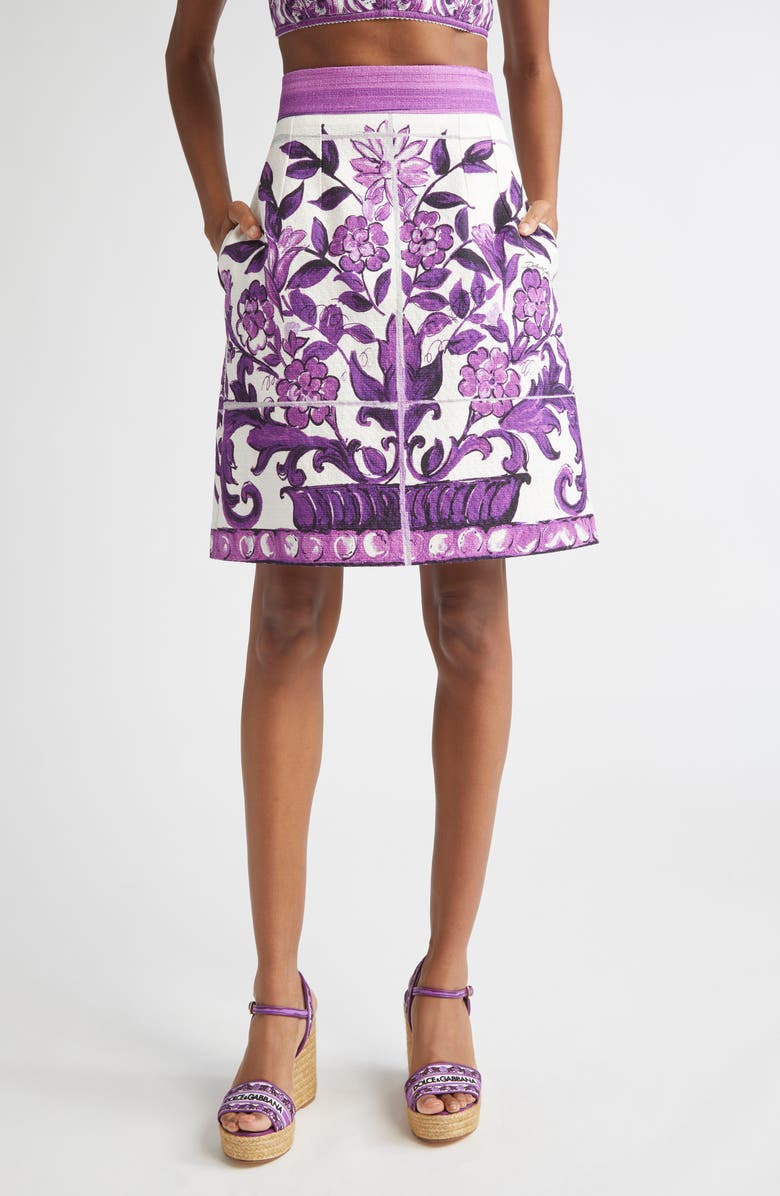 Dolce&Gabbana Majolica Print A-Line Skirt, Main, color, Ip3tn Mix Maiolica Viola