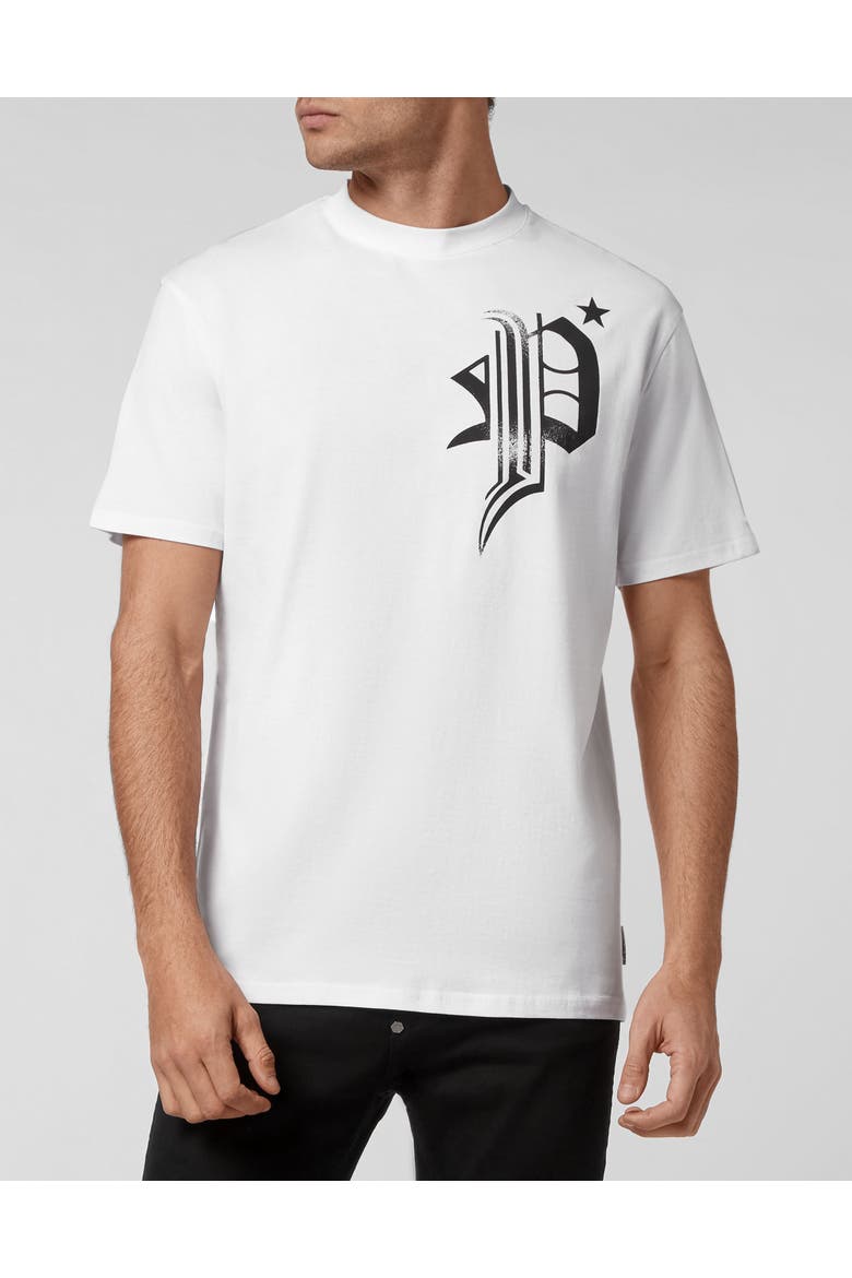 T-Shirt Round Neck Ss Skull Logo Men, Main, color, white