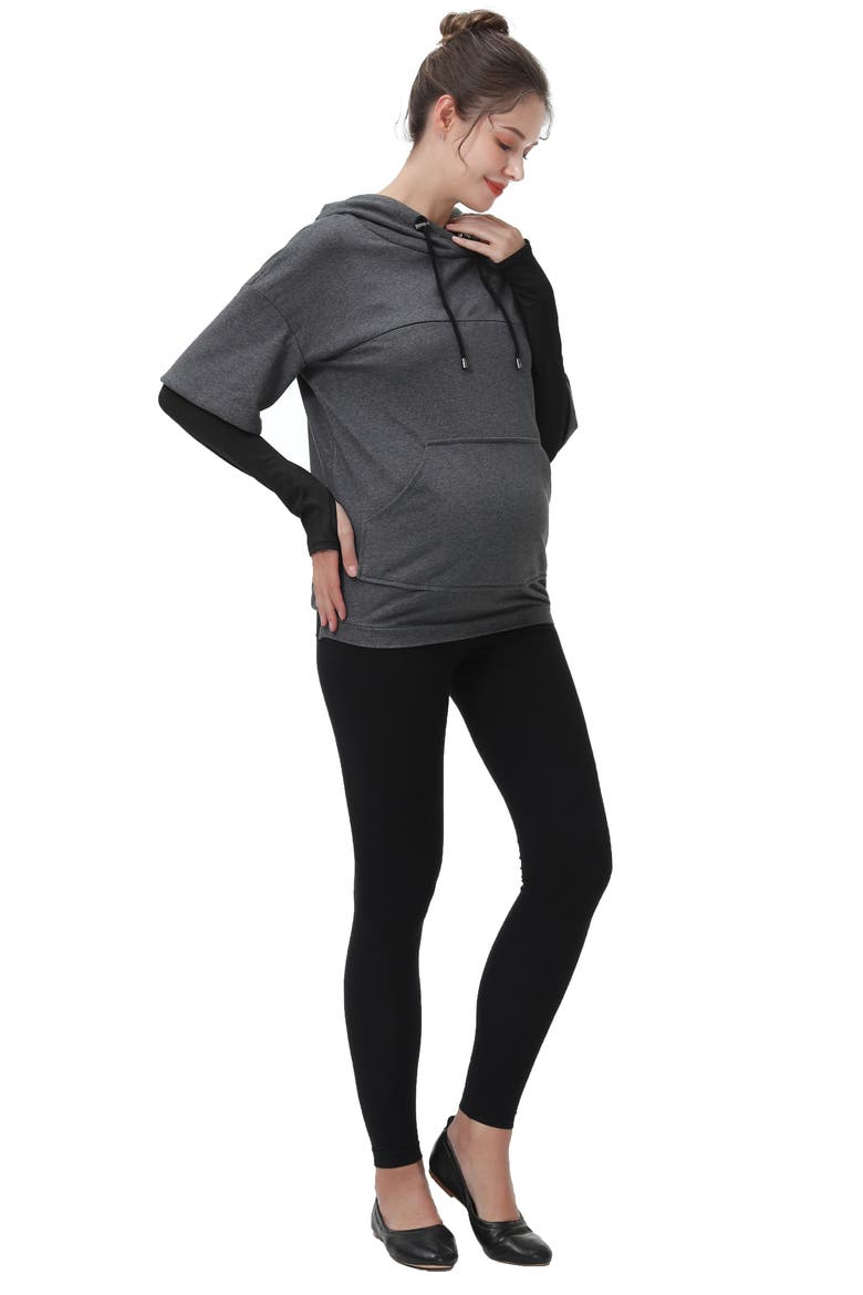 Bobo Layered Sleeve Maternity/Nursing Hoodie, Alternate, color, DARK GREY