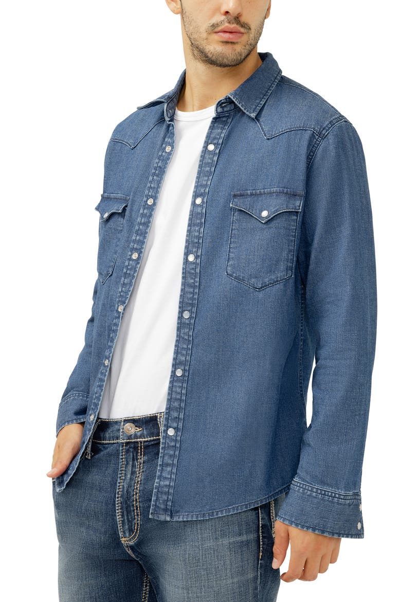 Cotton Blend Denim Snap-Up Western Shirt, Alternate, color, STEER