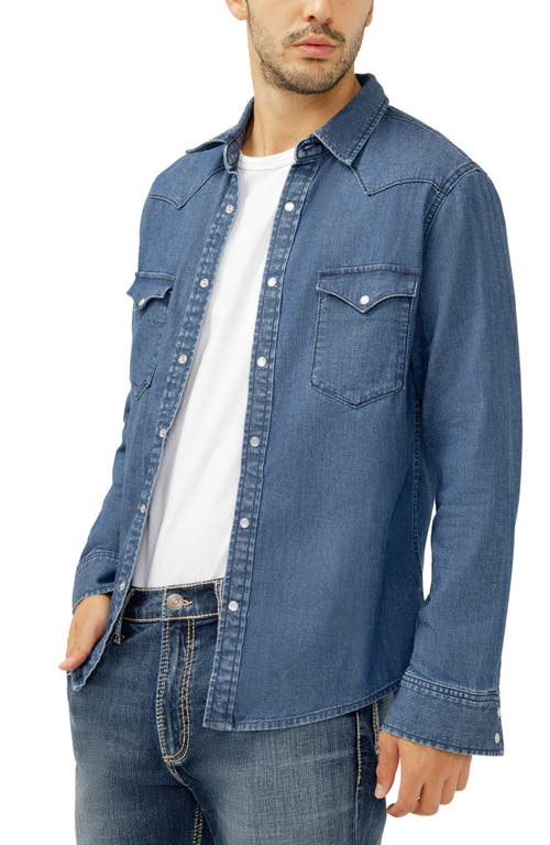 Silver Jeans Co. Cotton Blend Denim Snap-up Western Shirt In Blue