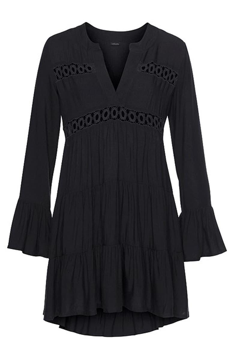 LASCANA Women's Flowy Flared Sleeve Dress, Alternate, color, Black