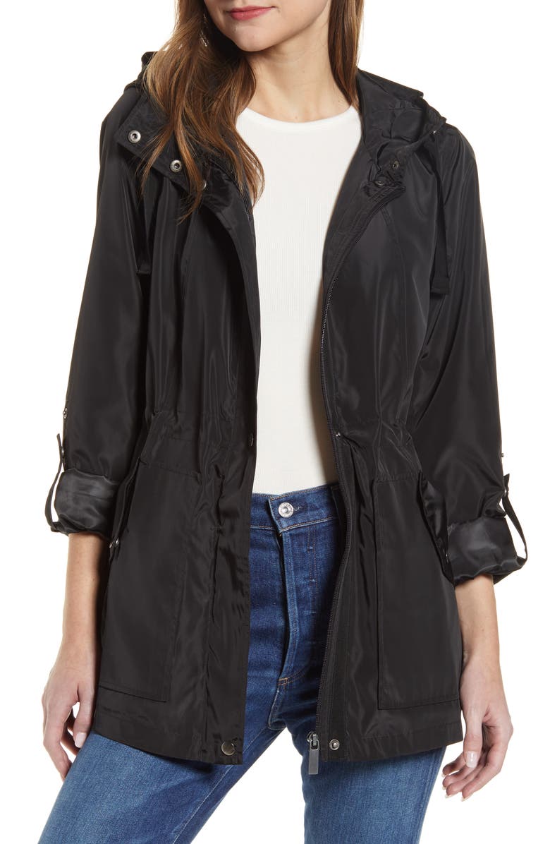 Halogen<sup>®</sup> Hooded Cinch Waist Rain Jacket, Main, color, 