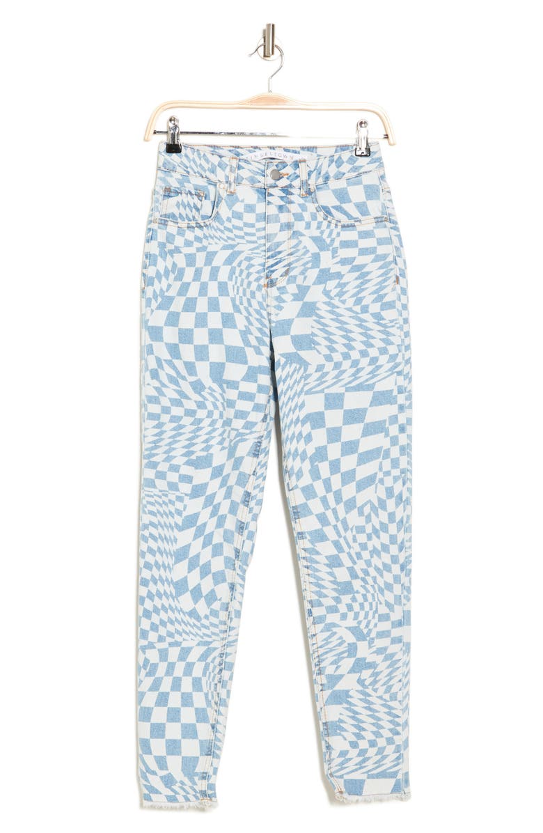 Tinseltown Checkerboard Swirl High Waist Ankle Mom Jeans, Alternate, color, Vintage Wash