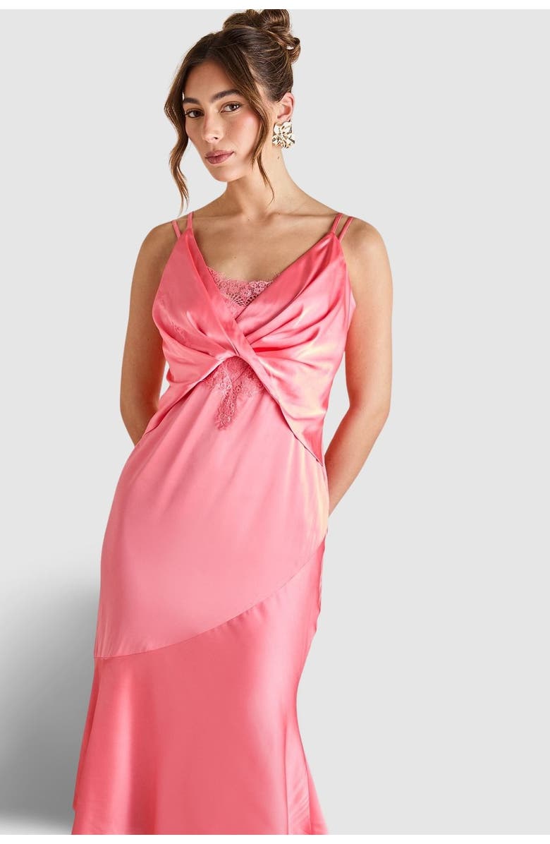 Coast Lace Insert Satin Fitted Dress, Alternate, color, Peach