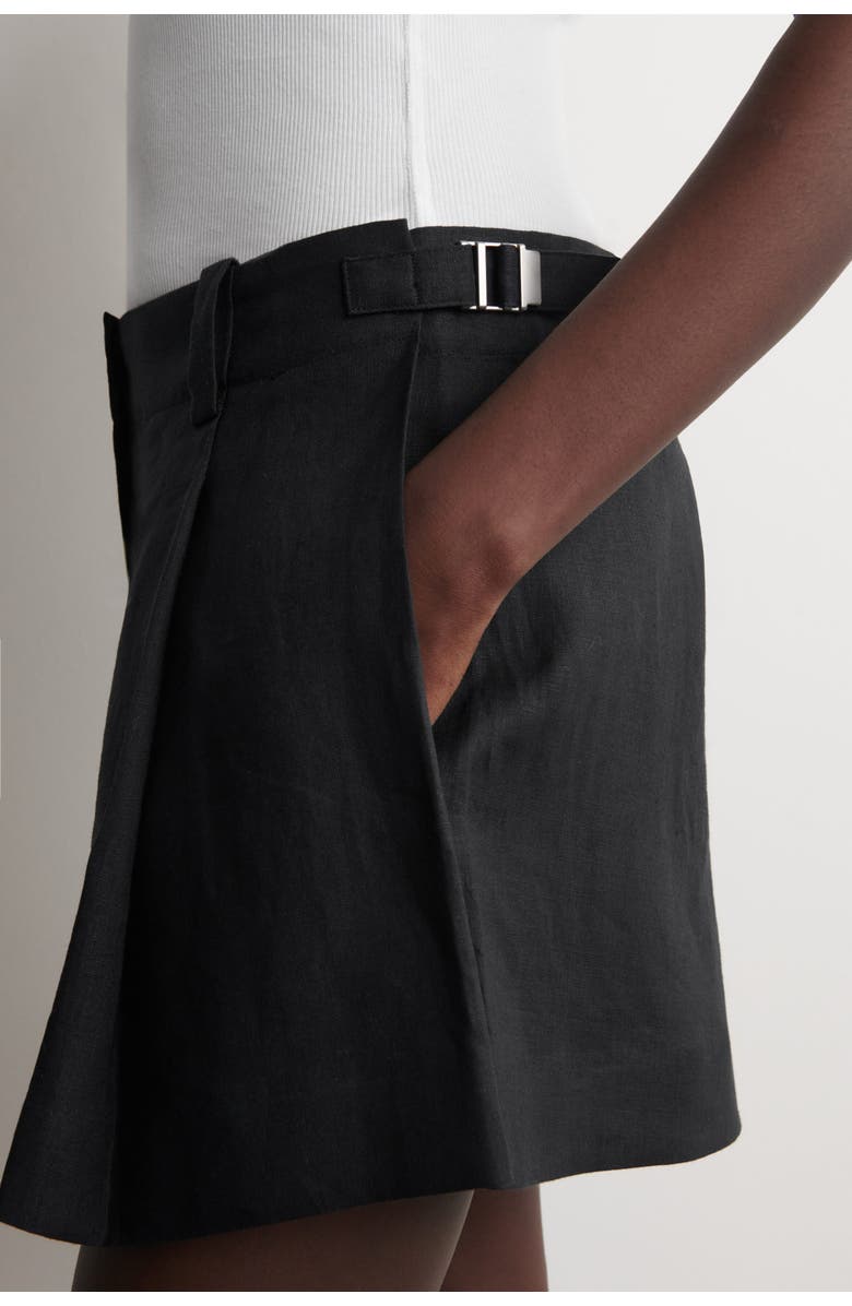 COS Pleated Belted Linen Shorts, Alternate, color, Black