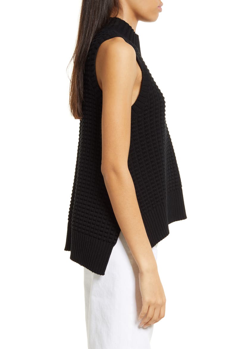 Mozart Popcorn Stitch Sleeveless Cotton Sweater, Alternate, color, BLACK
