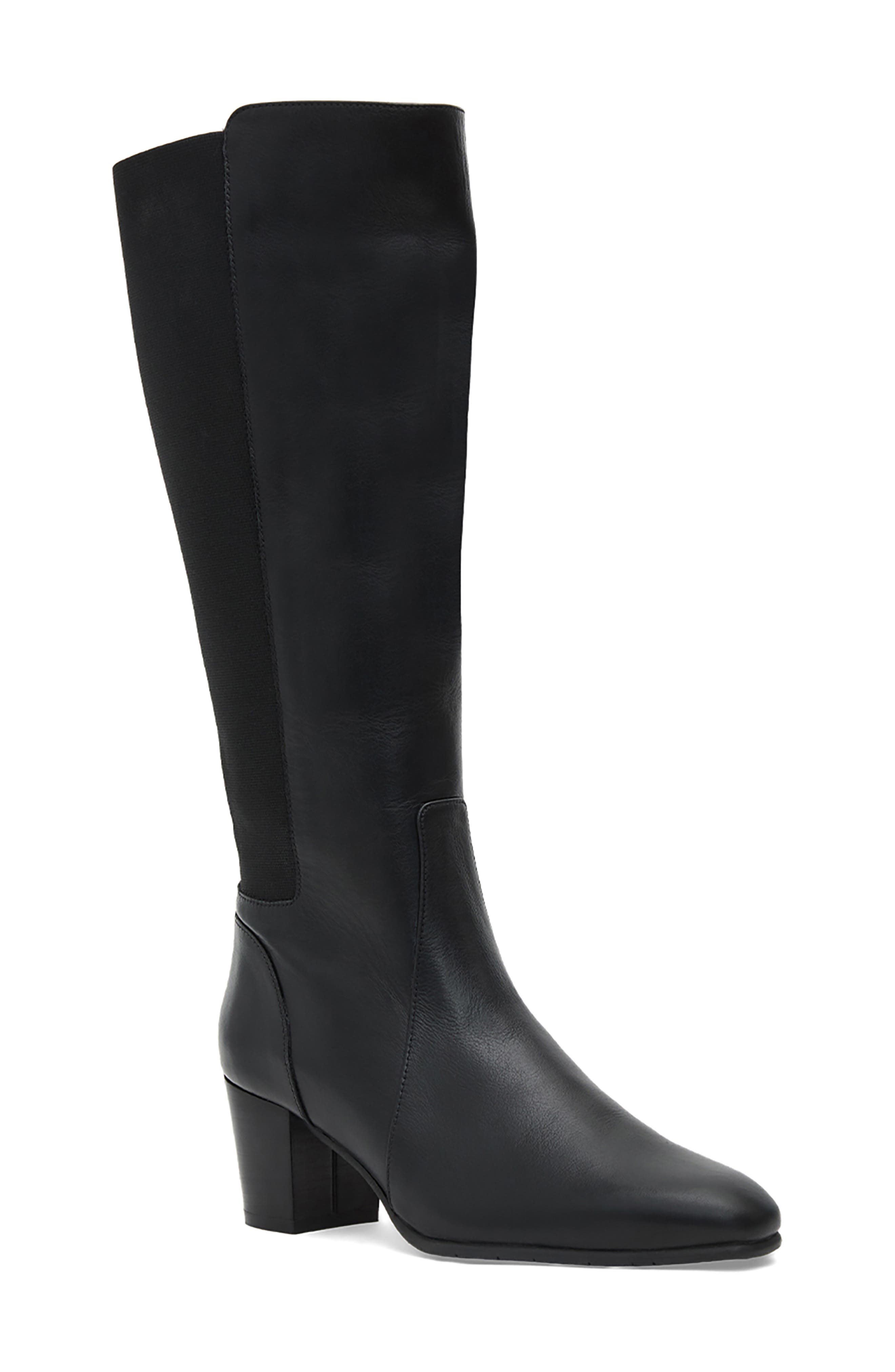 Frisa Waterproof Knee High Boot, Main, color, BLACK LEATHER