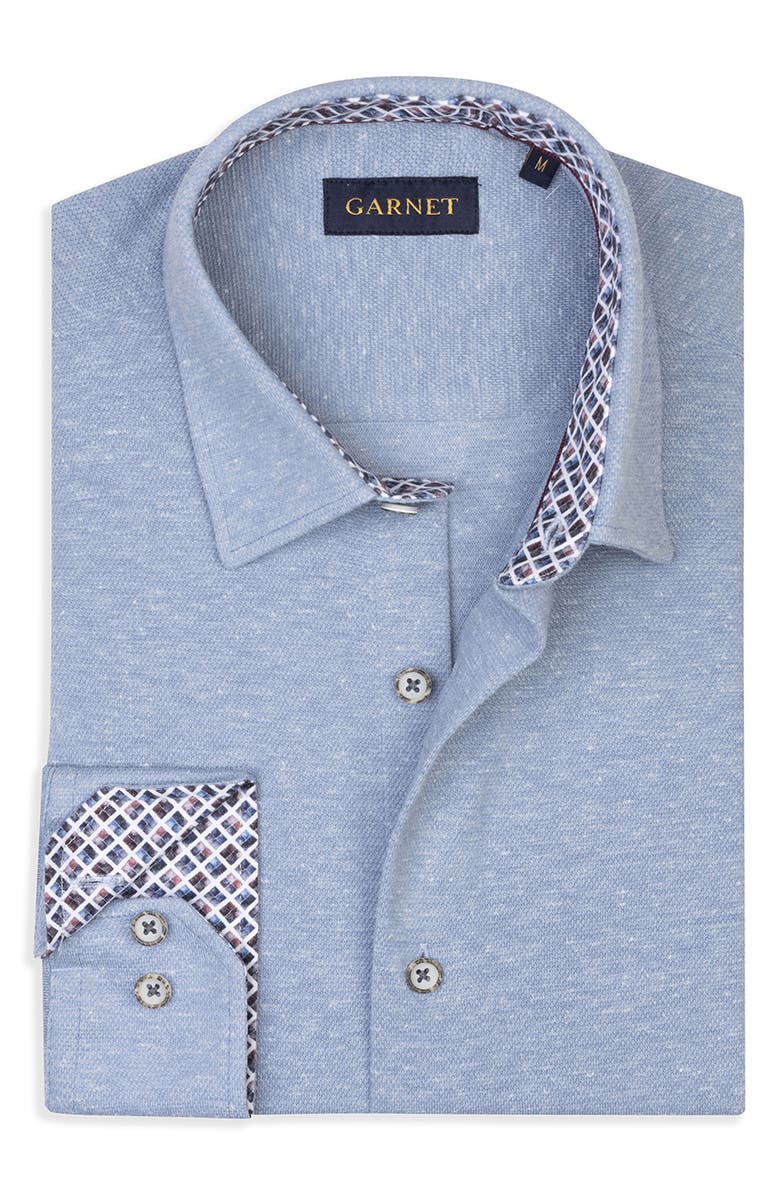 STUDIO GARNET LOS ANGELES Mélange Knit Button-Down Shirt, Alternate, color, Lake