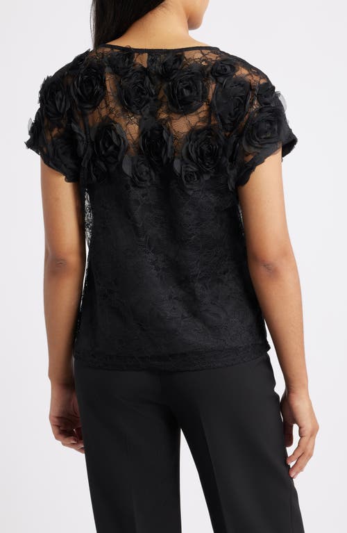 Anne Klein Rosettes & Lace Top In Black