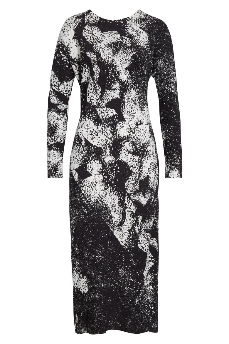 Davion Abstract Floral Long Sleeve Midi Dress, Alternate, color, BLACK