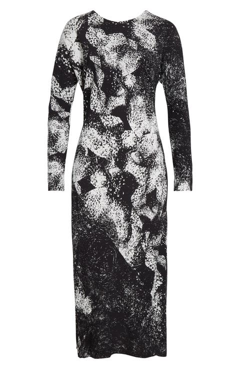 Davion Abstract Floral Long Sleeve Midi Dress