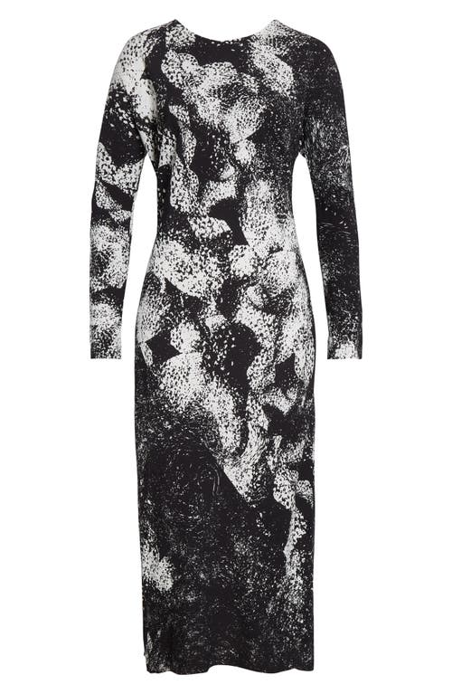 Dries Van Noten Davion Abstract Floral Long Sleeve Midi Dress In Black