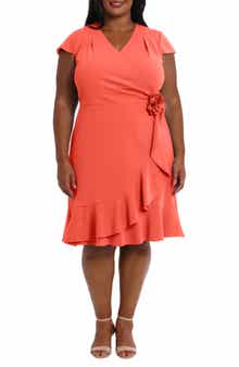 London Times Cap Sleeve Ruffle Dress