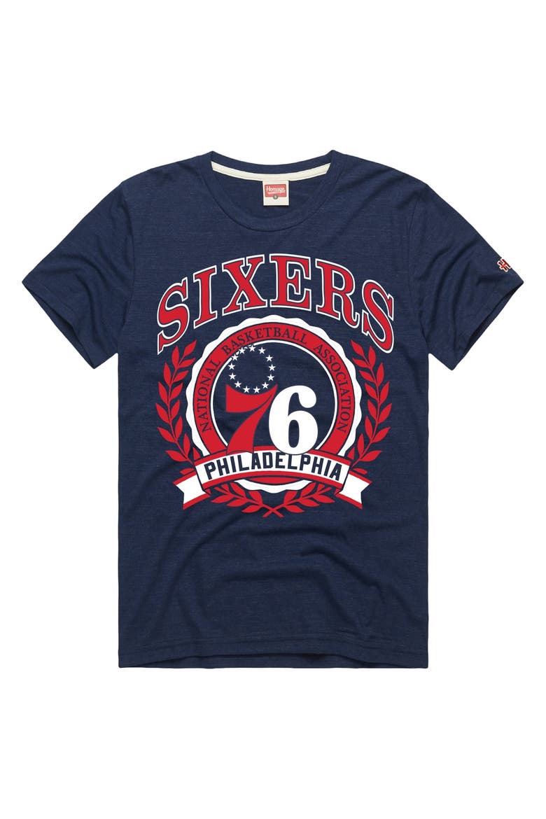Unisex Homage  Navy Philadelphia 76ers Crest Tri-Blend T-Shirt, Main, color, Navy