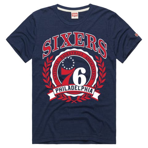 Unisex Homage Navy Philadelphia 76ers Crest Tri-Blend T-Shirt