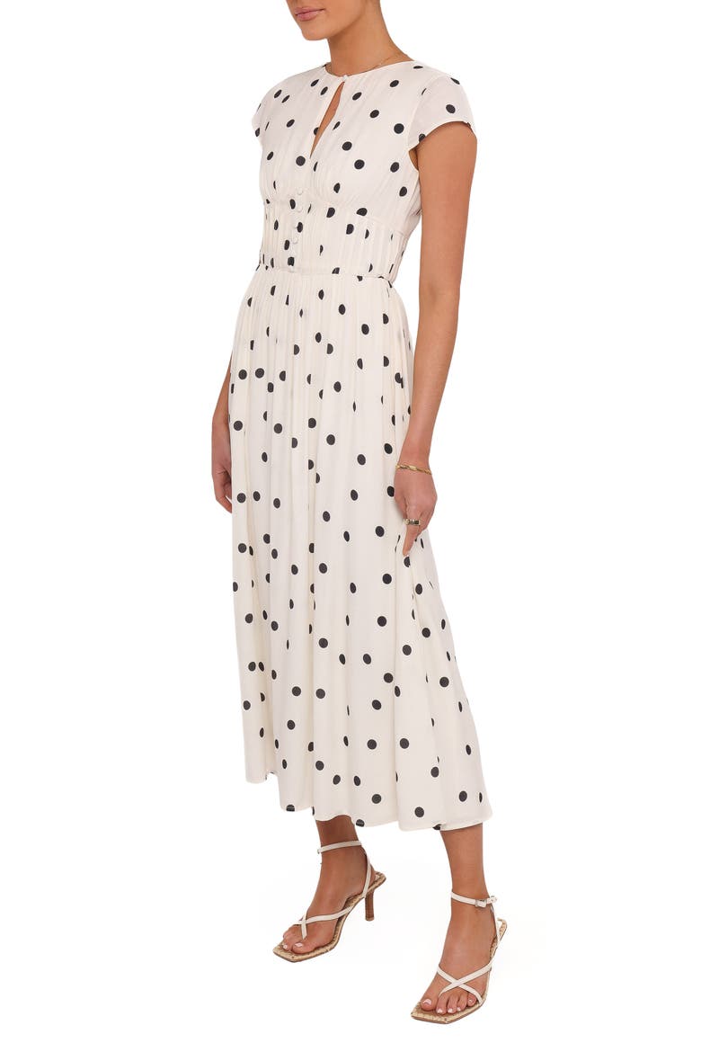 Darline Dot Keyhole Midi Dress, Alternate, color, WHITE POLKA DOT