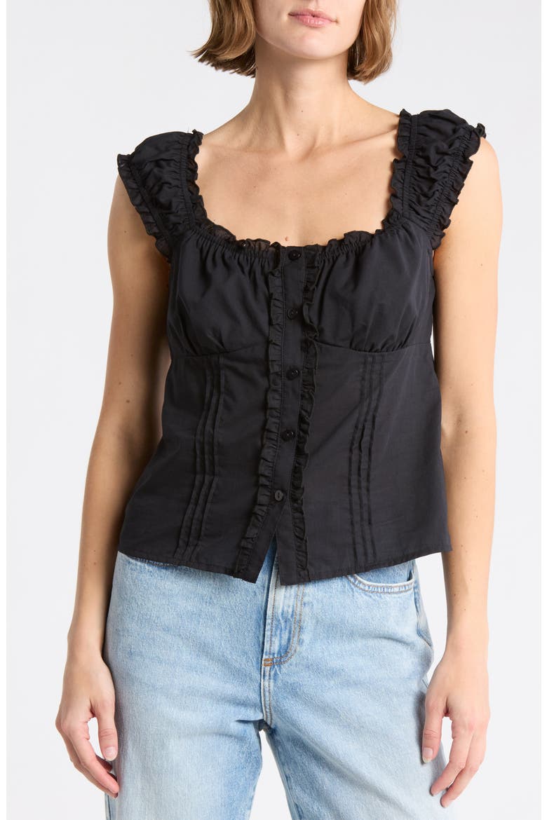Button Front Cotton Top, Main, color, BLACK