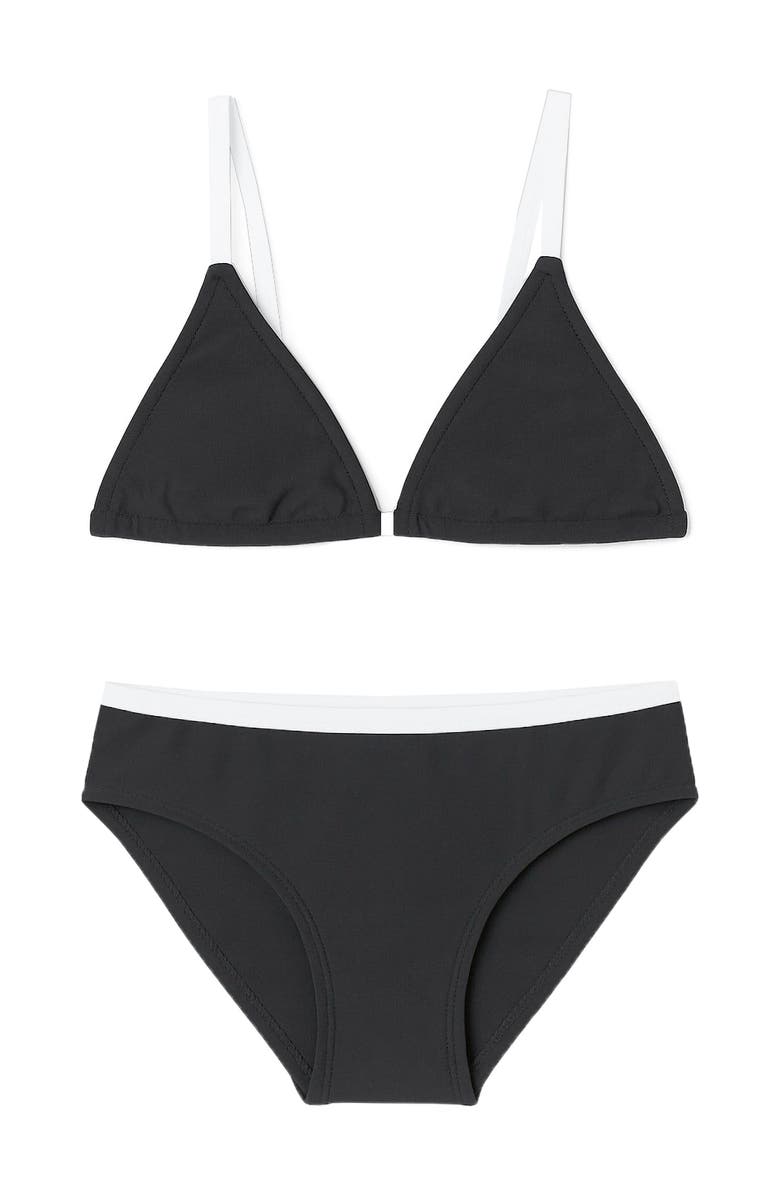Limeapple Black and White Triangle String Bikini Swimsuit, Main, color, Black