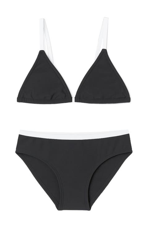 Black and White Triangle String Bikini Swimsuit