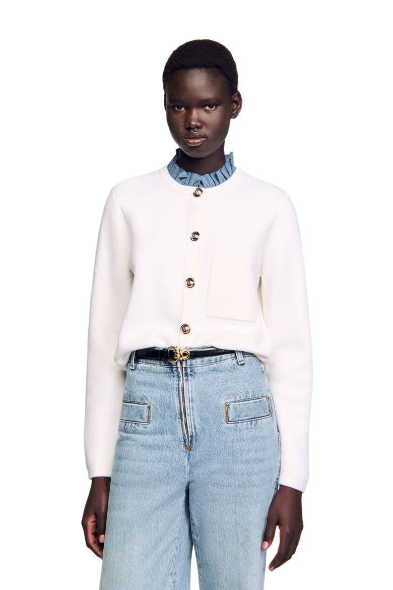 High-neck cardigan, Main, color, Ecru