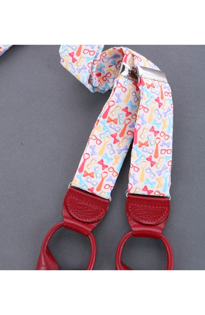 Trafalgar The Fashionisto Tie and Glasses Linen Button Suspenders, Alternate, color, Multiple Colors