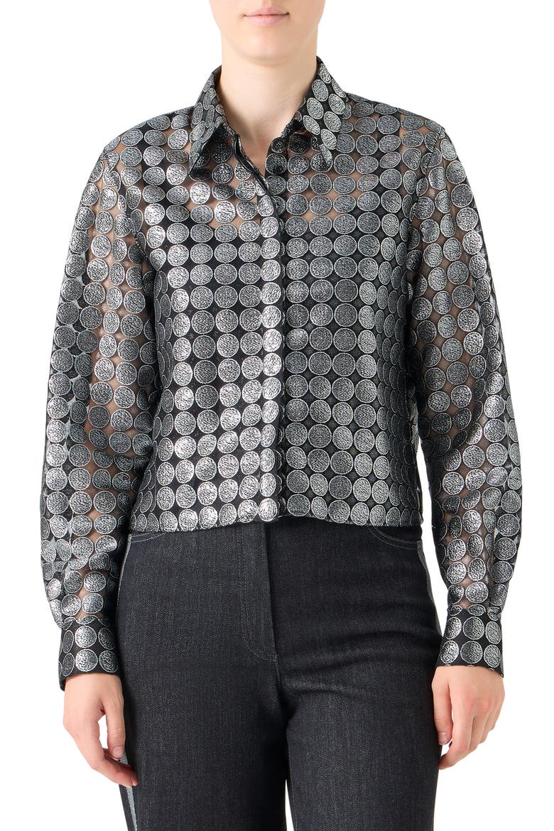 Dot Semisheer Button-Up Shirt, Main, color, BRUSHED STEEL