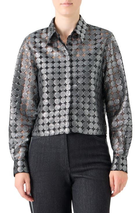 Dot Semisheer Button-Up Shirt