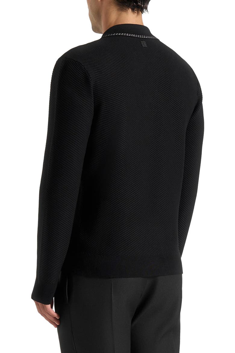 Aymeric Whipstitch Detail Long Sleeve Knit Polo Shirt, Alternate, color, Black