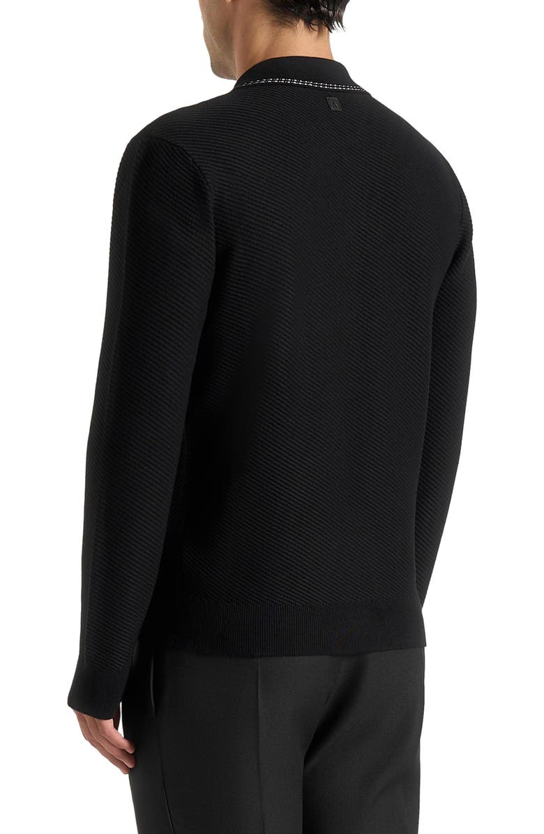 Manière De Voir Aymeric Whipstitch Detail Long Sleeve Knit Polo Shirt, Alternate, color, Black