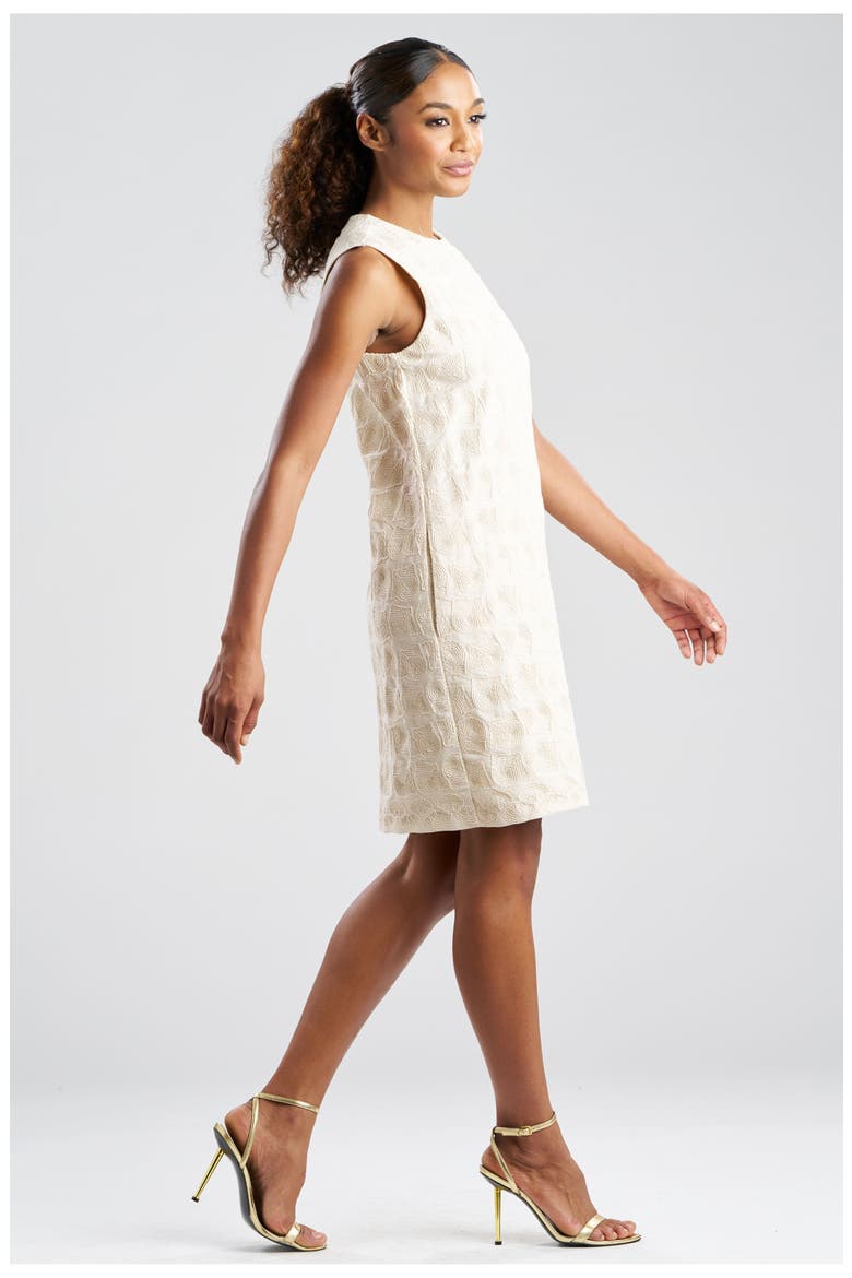 Spiral Embroidery Sleeveless Shift Dress, Alternate, color, NATURAL