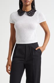 Alice + Olivia Ciara Lace Collar Short Sleeve Wool Blend Sweater