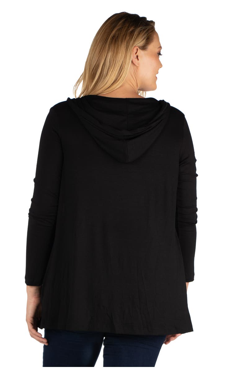 24seven Comfort Apparel Plus Size Open Front Lightweight Hooded Cardigan, Alternate, color, Black