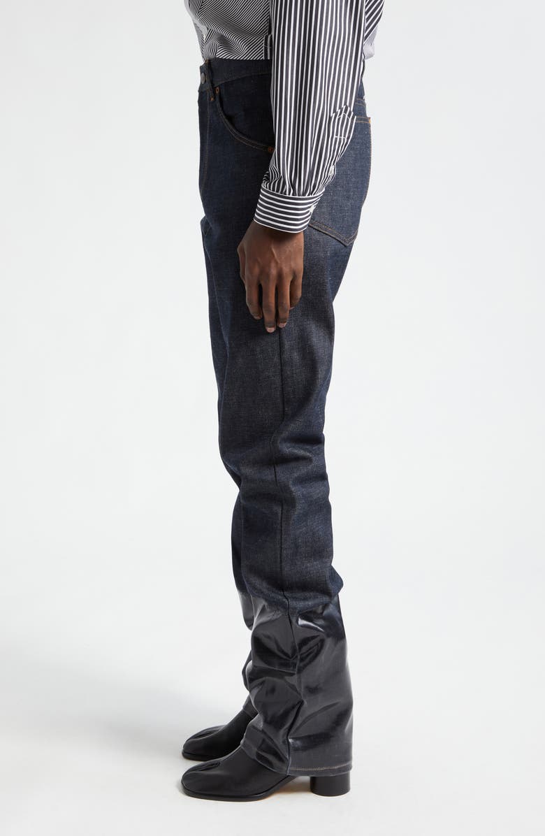Maison Margiela Lacquered Hem Cotton Denim Jeans, Alternate, color, 