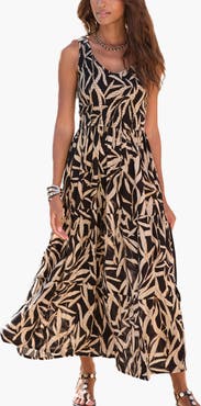 LASCANA Smocked V-Neck Maxi Dress